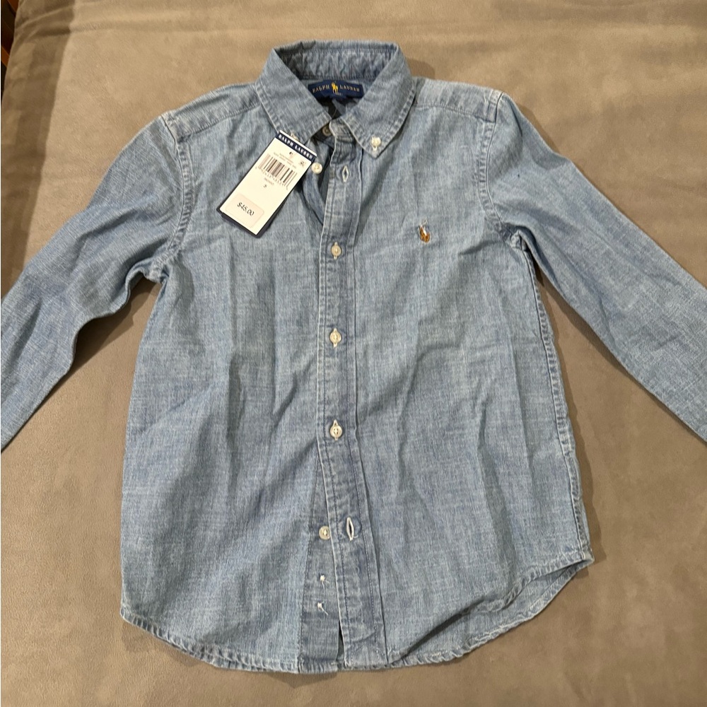 Boys Denim Ralph Lauren Button Down Shirt size 6